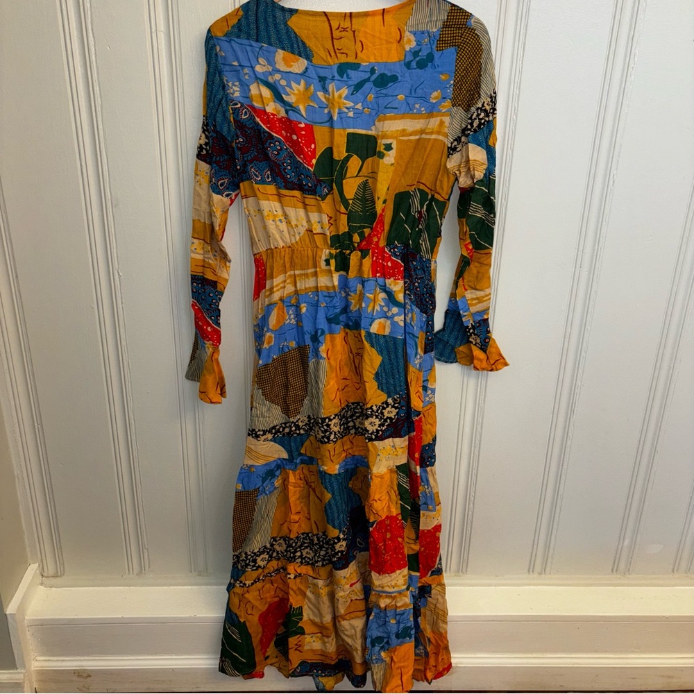 Artsy Boho Color Block Wrap Front Maxi Dress Mult… - image 6